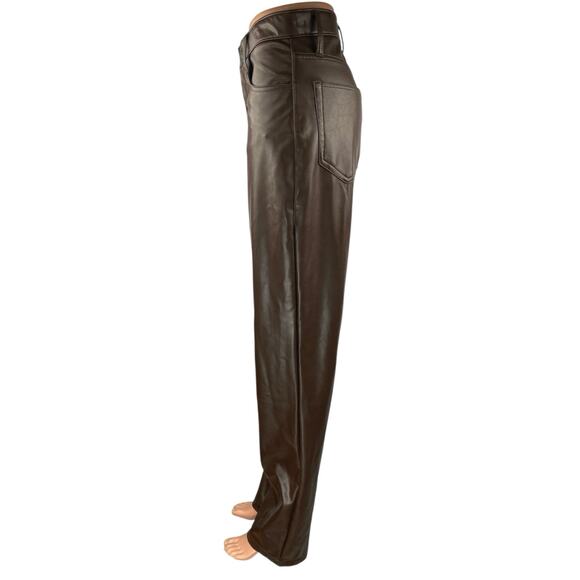 Abercrombie & Fitch 90's Straight Brown Faux Leather Ultra High Rise Pants Sz 27 - Picture 2 of 5